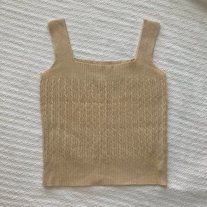 vintage cable knit square-neck cotton tank top
